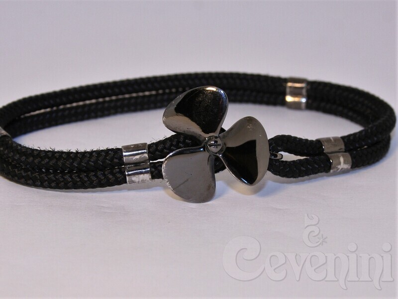 BRACCIALE SCARABEO Uomo In Argento Con Elica da Barca su Sagola Nautica Nera Rodiato in Nero BR1823/ARN
