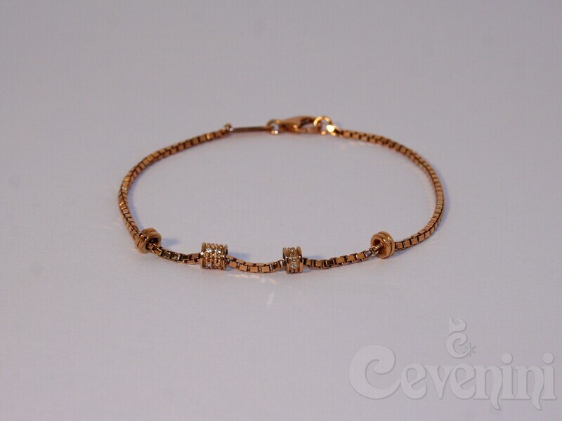 BRACCIALE SCARABEO Uomo/Unisex In Argento Dorato Rosa Maglia Piccola e Spinelli Naturali Con 2 Beads BR2029/AR/R