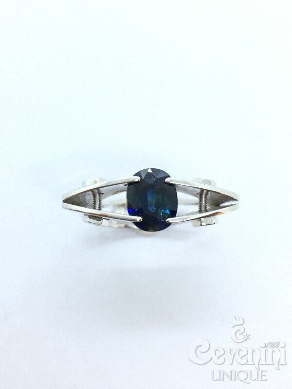Anello Calla Cevenini Unique Oro Bianco 750‰  Con Zaffiro Blu Naturale E Diamanti Taglio Brillante