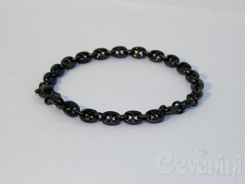BRACCIALE SCARABEO Uomo/Donna In Argento Maglia Marina Piccola Rodio Nero BR2019/ARN
