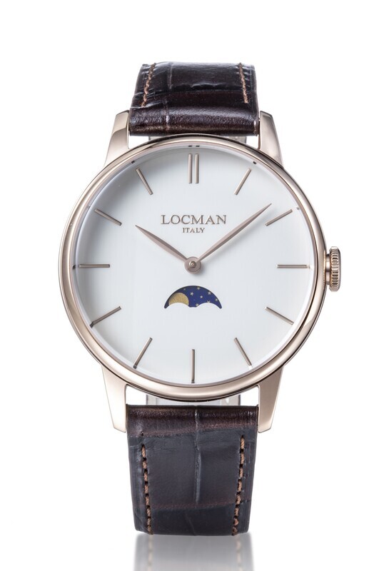 LOCMAN 1960 FASI LUNARI PVD ROSE QUADRANTE BIANCO CINTURINO PELLE MARRONE 0256R05R-RGAVRGPT