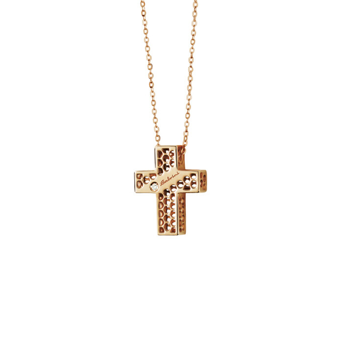 SALVINI GOLDEN CAGE COLLANA CROCE ORO ROSA 9KT E DIAMANTE 20064601