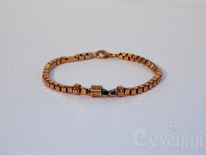 BRACCIALE SCARABEO Uomo/Unisex In Argento Dorato Rosa Maglia Grande con Diamanti Naturali Brown ct.0,05 Con 1 Bead BR1974/ARRBW