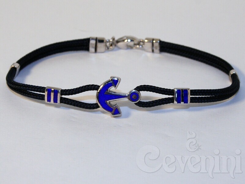 BRACCIALE SCARABEO Uomo In Argento Con Ancora su Sagola Nautica Blu Smalti a fuoco Blu BR1088/AR