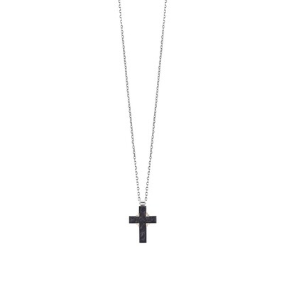 SALVINI STRONG COLLANA UOMO CON CROCE ARGENTO E ORO ROSA CON CERAMICA NERA 20073535