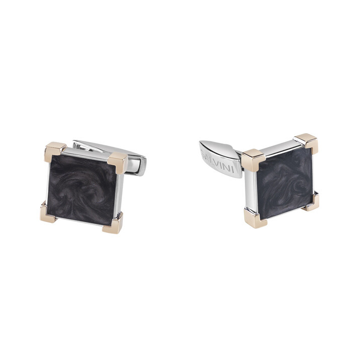 SALVINI STRONG GEMELLI ARGENTO, ORO ROSA E CERAMICA NERA MARMORIZZATA 20073541