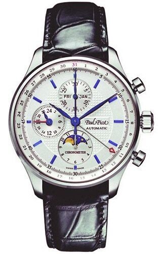 PAUL PICOT GENTLEMAN CHRONOGRAPH GMT Calendar Moonphase 42 mm Automatic White Dial 2033S