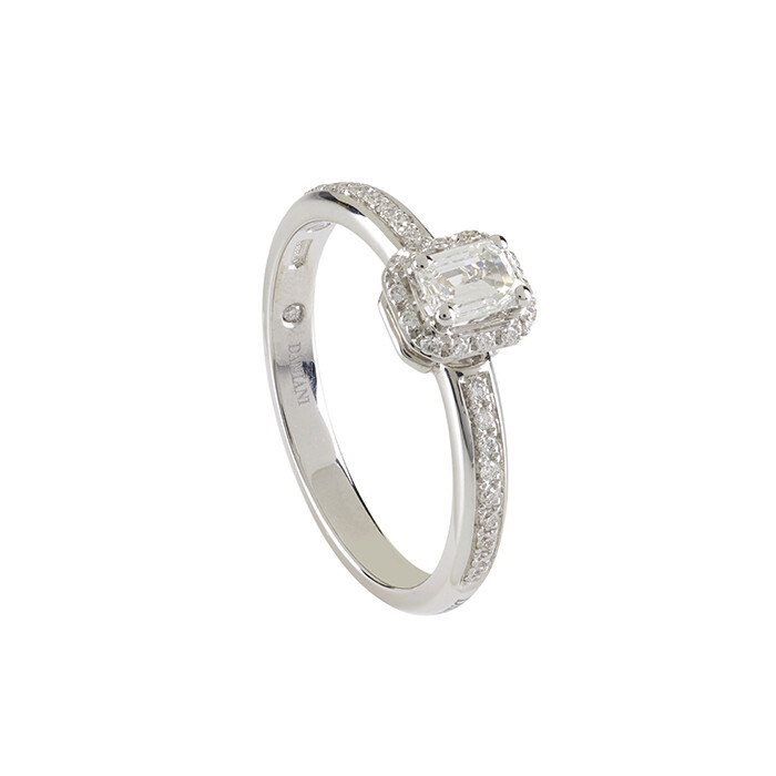 MINOU FULL PAVE FORM DAMIANI ANELLO ORO BIANCO E DIAMANTI TAGLIO SMERALDO E BRILLANTE CT.0.46 20091064