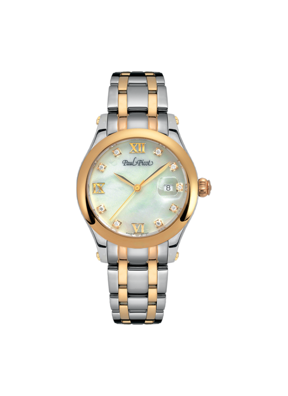 PAUL PICOT SAINT-TROPEZ 33 mm Natural Diamond Steel and Pink Gold 2693SRL-N1D4
