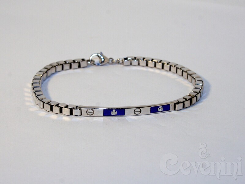 BRACCIALE SCARABEO Uomo In Argento Con Targa Viti incise e Ancore Smaltate a fuoco Blu per incisione BR1867/AR