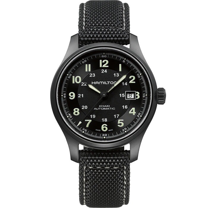 HAMILTON KHAKI FIELD TITANIUM AUTO 42MM PVD TOTAL BLACK H70575733