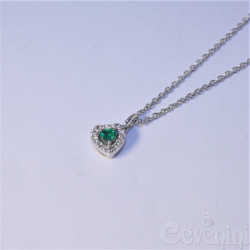 COLLANA HEARTS CEVENINI UNIQUE ORO BIANCO 750‰ CON DIAMANTI E SMERALDO