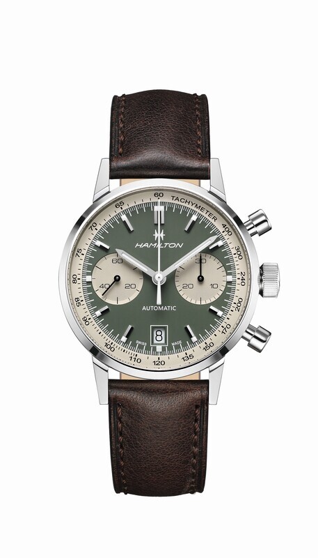 HAMILTON INTRA-MATIC CHRONO OROLOGIO AUTOMATICO 40MM QUADRANTE VERDE CON CINTURINO PELLE  MARRONE H38416560
