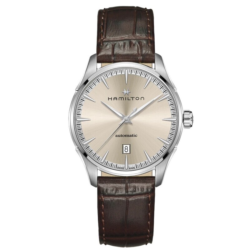 HAMILTON JAZZMASTER AUTO 40MM BEIGE CINTURINO PELLE MARRONE H32475520