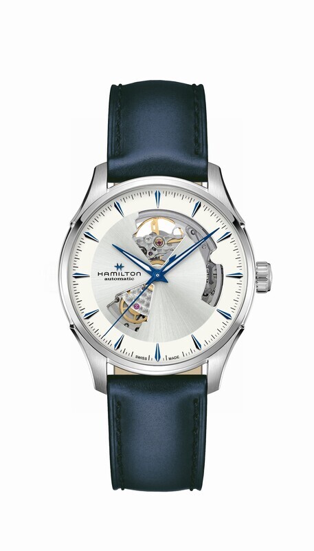HAMILTON JAZZMASTER OPEN HEART AUTO 40MM SILVER CINTURINO PELLE BLU H32675650