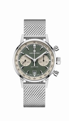 HAMILTON INTRA-MATIC CHRONO OROLOGIO AUTOMATICO 40MM QUADRANTE VERDE CON BRACCIALE ACCIAIO MAGLIA MILANO MESH H38416160