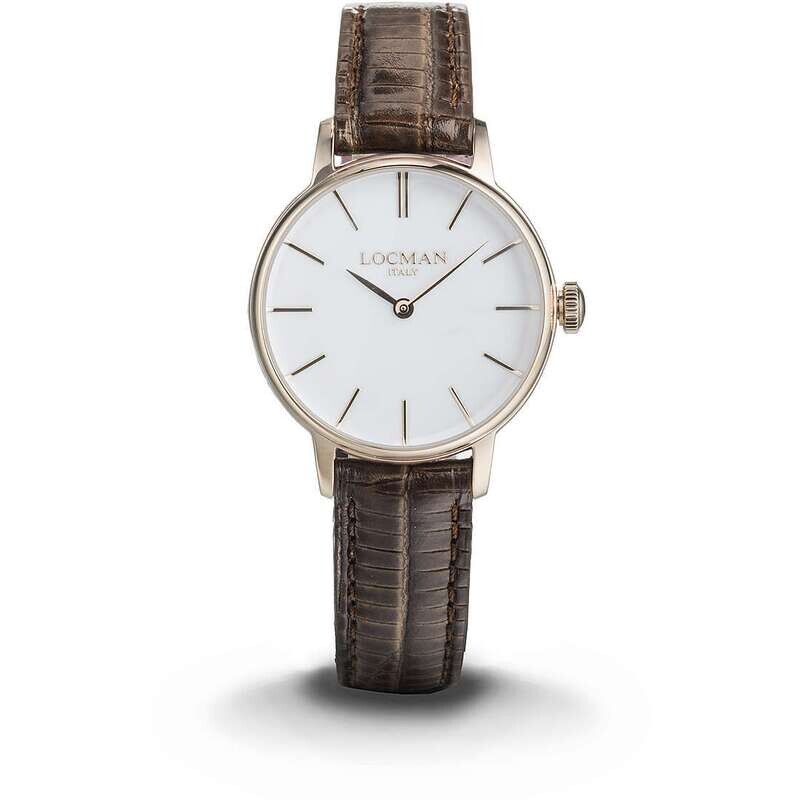 LOCMAN 1960 LADY SOLO TEMPO AL QUARZO PVD ROSE QUADRANTE BIANCO PELLE MARRONE 0253R08R-RRWHRGPN
