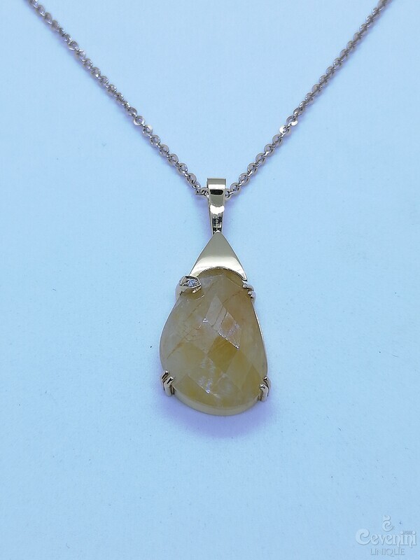 PENDENTE WILD CEVENINI UNIQUE  ORO GIALLO 750‰ CON ZAFFIRO GIALLO E DIAMANTE TAGLIO BRILLANTE