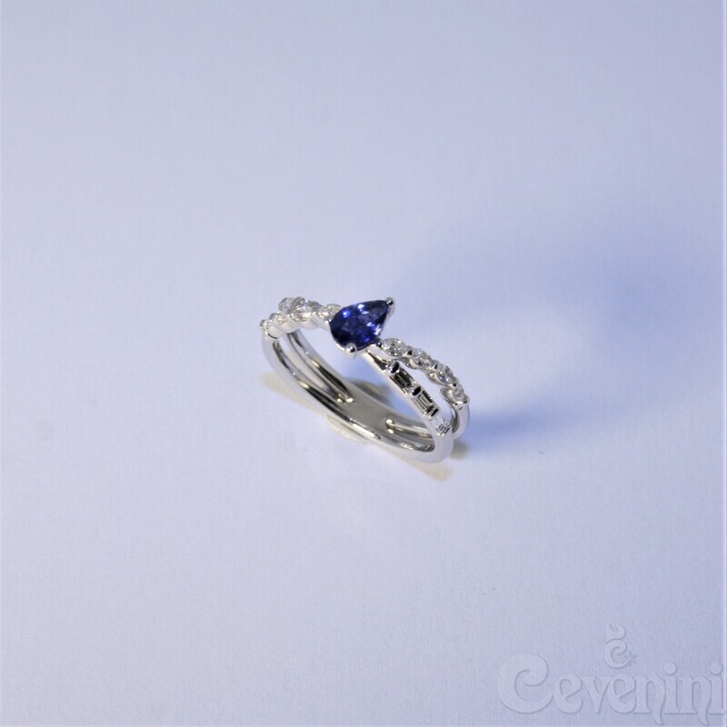 ANELLO CEVENINI UNIQUE ORO BIANCO 750‰ CON DIAMANTI E ZAFFIRO