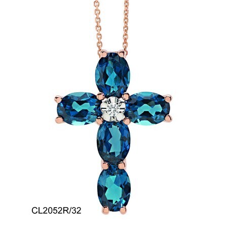 MINÙ MYBLUE COLLANA CROCE BY GIOVANNI FERRARIS ORO ROSA TOPAZI LONDON BLUE E BRILLANTI Z18CL2052R/32