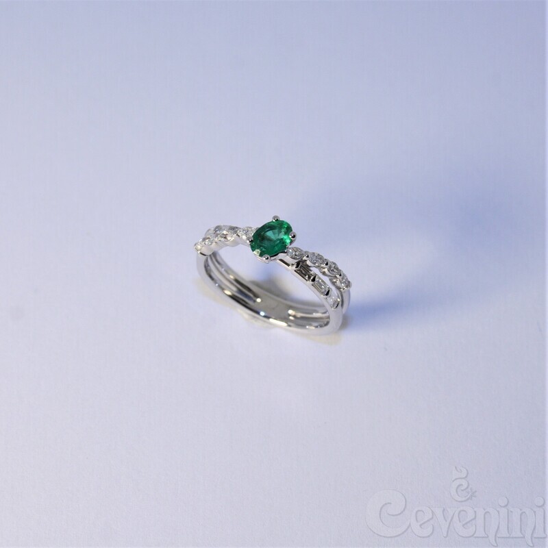 ANELLO CEVENINI UNIQUE ORO BIANCO 750‰ CON DIAMANTI E SMERALDO