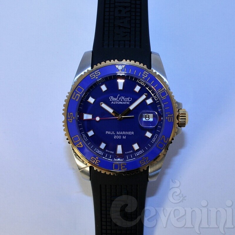 PAUL PICOT PAUL MARINER III Oro 18Kt e Acciaio Blue Dial Automatic 42mm Blue Ceramic Bezel Natural Rubber 4352SRG-CN/C