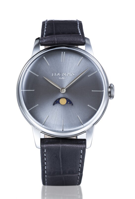 LOCMAN 1960 FASI LUNARI ACCIAIO QUADRANTE GRIGIO CINTURINO PELLE GRIGIO 0256A07A-00GYNKPA