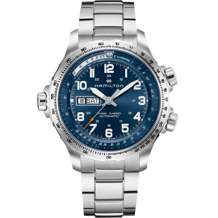 HAMILTON KHAKI AVIATION X-WIND AUTO 45MM BRACCIALE ACCIAIO QUADRANTE BLU H77765141