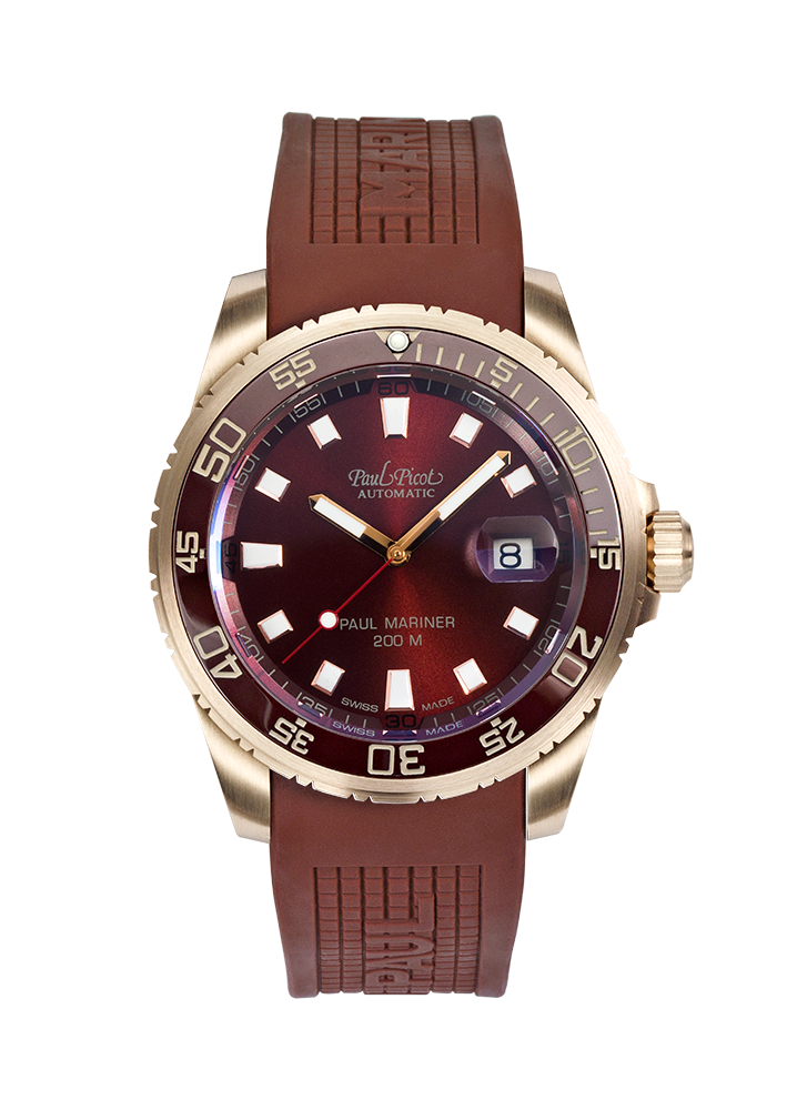 PAUL PICOT PAUL MARINER III BRONZE Automatic 42mm Red Ceramic Bezel Red Dial Brown Rubber P4352.BZ.CBR.5734CM0041