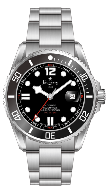 LEVRETTE 1832 LEVMASTER SUB-PROFESSIONAL 300 HELIUM VALVE 43MM ACCIAIO QUADRANTE NERO CON BRACCIALE AUTOMATIC LUNETTA CERAMICA 7004.20K.K60.B20 LEVRETTE 1832 LEVMASTER SUB-PROFESSIONAL 300 HELIUM VALVE 43MM ACCIAIO QUADRANTE NERO CON BRACCIALE AUTOMATIC LUNETTA CERAMICA 7004.20K.K60.B20