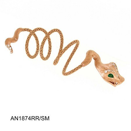 TWIST NATURE ANELLO GIOVANNI FERRARIS SERPENTE ORO ROSA FLESSIBILE BRILLANTI E SMERALDI Ref. AN1874RR/SM