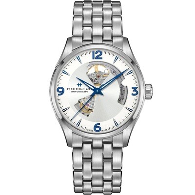 HAMILTON JAZZMASTER OPEN HEART AUTO 42MM SILVER INDICI BLU BRACCIALE ACCIAIO H32705152