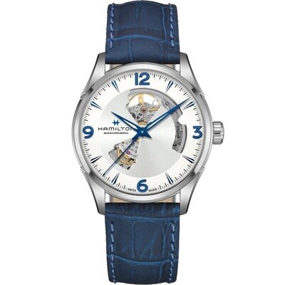 HAMILTON JAZZMASTER OPEN HEART AUTO 42MM SILVER INDICI BLU CINTURINO PELLE BLU H32705651