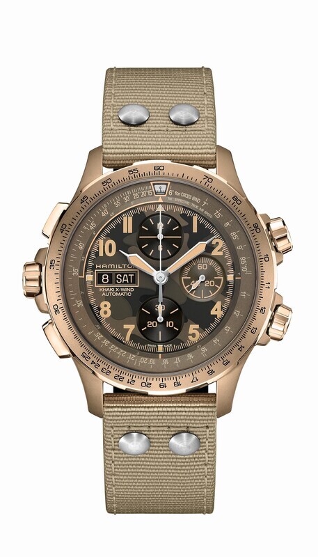 HAMILTON KHAKI AVIATION X-WIND AUTO CHRONO 45MM CINTURINO PELLE KHAKI MILITARE H77916920