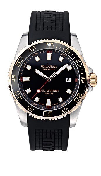 PAUL PICOT PAUL MARINER III Oro 18Kt e Acciaio Automatic 42mm Black Ceramic Bezel Black Dial Natural Rubber 4352SRG-CN/C