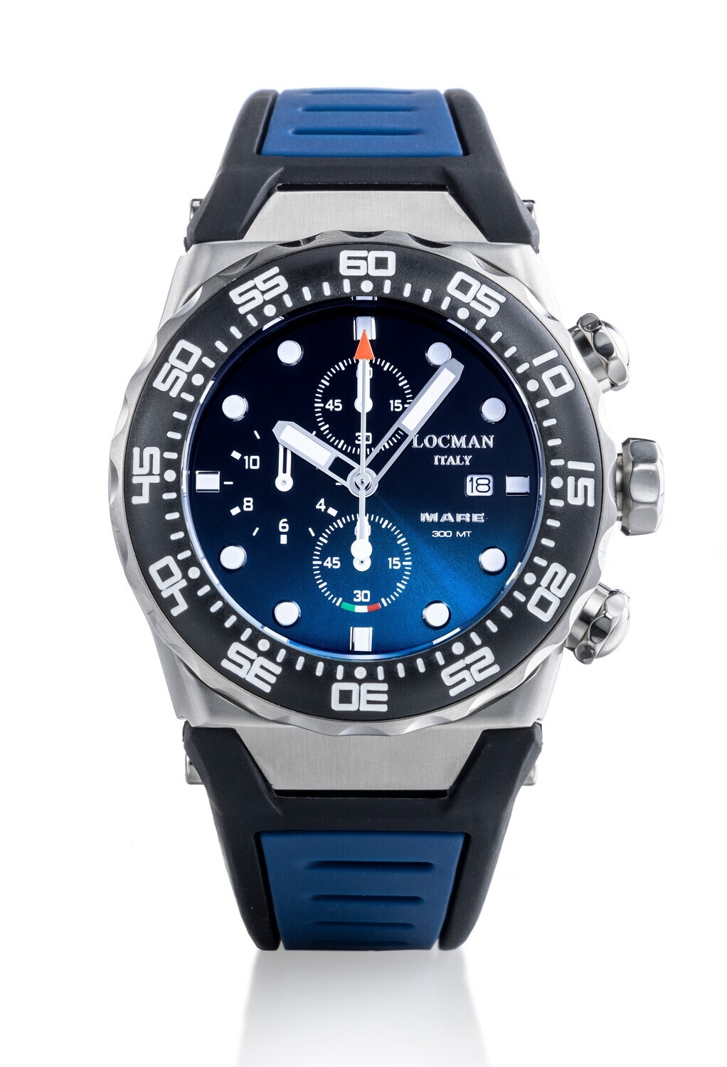 LOCMAN MARE 300 MT DIVER CHRONO QUARTZ QUADRANTE NERO/BLU CINTURINO GOMMA NERO E BLU 0560A24A-00KBNKSB2