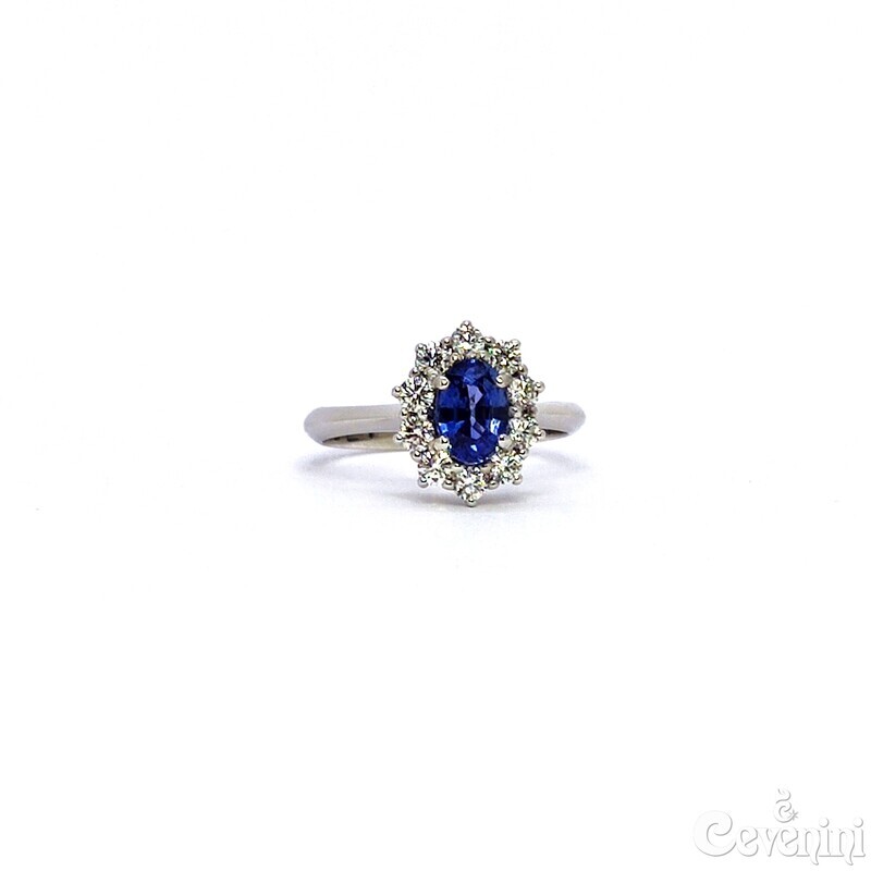 ANELLO DUCHESS CEVENINI UNIQUE ORO BIANCO 750‰ CON DIAMANTI E ZAFFIRO OVALE