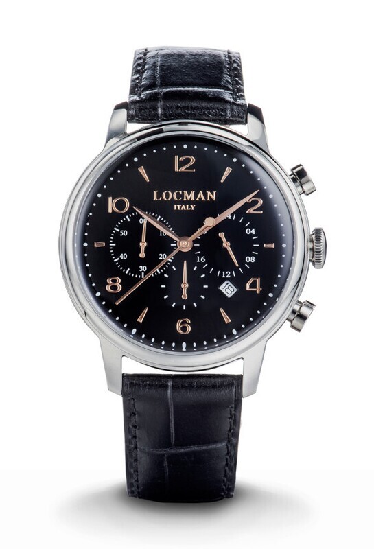 LOCMAN 1960 CRONOGRAFO AL QUARZO NERO PELLE PVD ROSE INDEX 0254A01R-00BKRG2PK