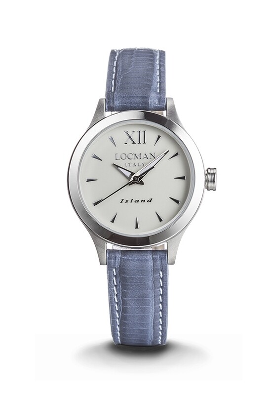 LOCMAN ISLAND SOLOTEMPO DONNA QUADRANTE COLORE BIANCO CINTURINO PELLE AZZURRO 0605A05A-00AVNKPS