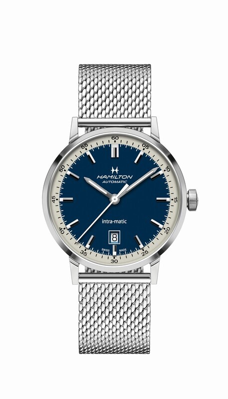 HAMILTON INTRA-MATIC OROLOGIO AUTOMATICO 40MM QUADRANTE BLU BRACCIALE ACCIAIO MAGLIA MILANO MESH H38425140