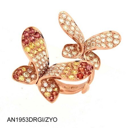 TWIST NATURE ANELLO GIOVANNI FERRARIS FARFALLE ORO GIALLO E BRILLANTI CAPE E ZAFFIRI Ref. AN1953DRGI/ZYO