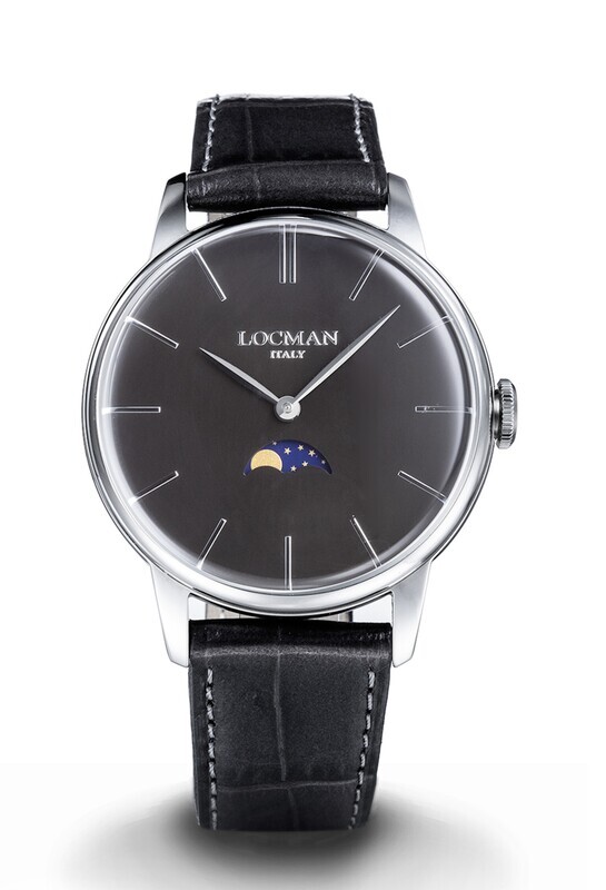 LOCMAN 1960 FASI LUNARI ACCIAIO QUADRANTE NERO CINTURINO PELLE NERO 0256A01A-00BKNKPK