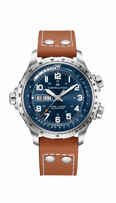 HAMILTON KHAKI AVIATION X-WIND AUTO 45MM CINTURINO PELLE QUADRANTE BLU H77765541