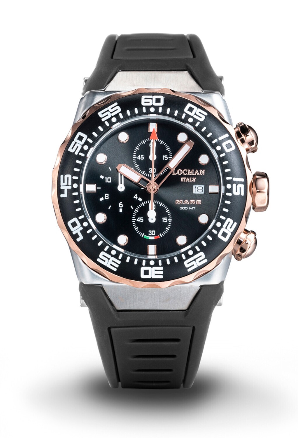 LOCMAN MARE 300 MT DIVER CHRONO QUARTZ PVD ROSE GOLD QUADRANTE NERO CINTURINO NERO SILICONE 0560M01R-0RBKRGSK2