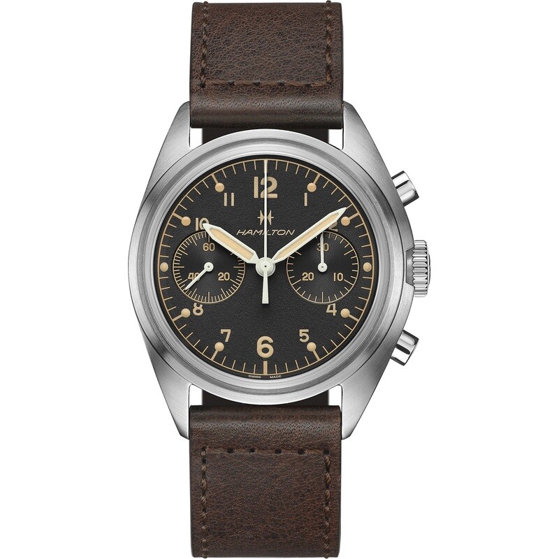 HAMILTON KHAKI AVIATION PIONEER MECHANICAL CHRONO 40mm  HAND WINDING CINTURINO PELLE H76409530
