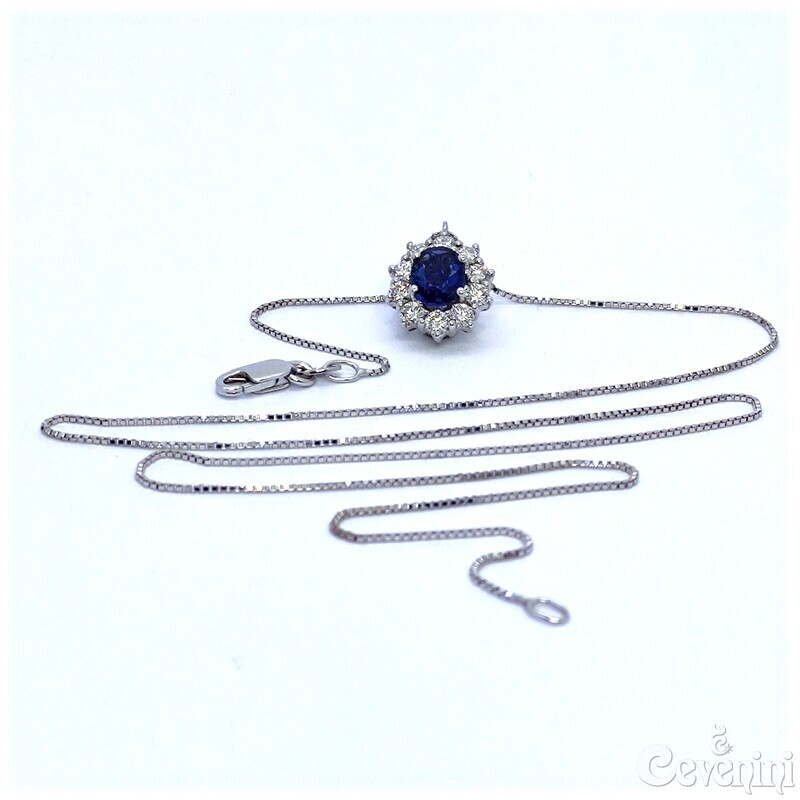 COLLANA DROP CEVENINI UNIQUE ORO BIANCO 750‰ CON DIAMANTI E ZAFFIRO OVALE