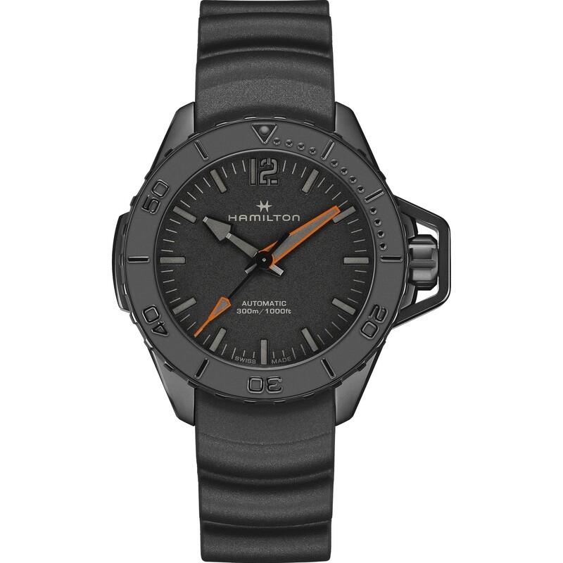 HAMILTON KHAKI NAVY FROGMAN AUTO CARICA AUTOMATICA 46mm PVD BLACK CINTURINO GOMMA CAUCCIU' H77845330
