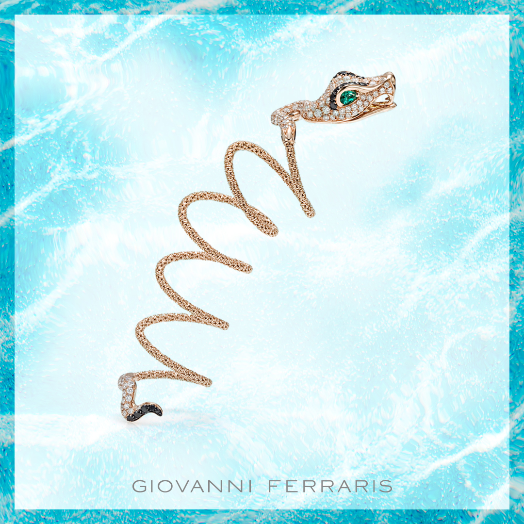 TWIST NATURE ANELLO GIOVANNI FERRARIS SERPENTE ORO ROSA FLESSIBILE BRILLANTI E SMERALDI Ref. AN1874RR/SM
