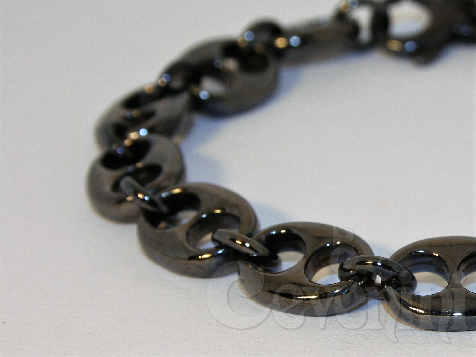 BRACCIALE SCARABEO Uomo/Donna In Argento Maglia Marina Grande Rodio Nero BR2021/ARN