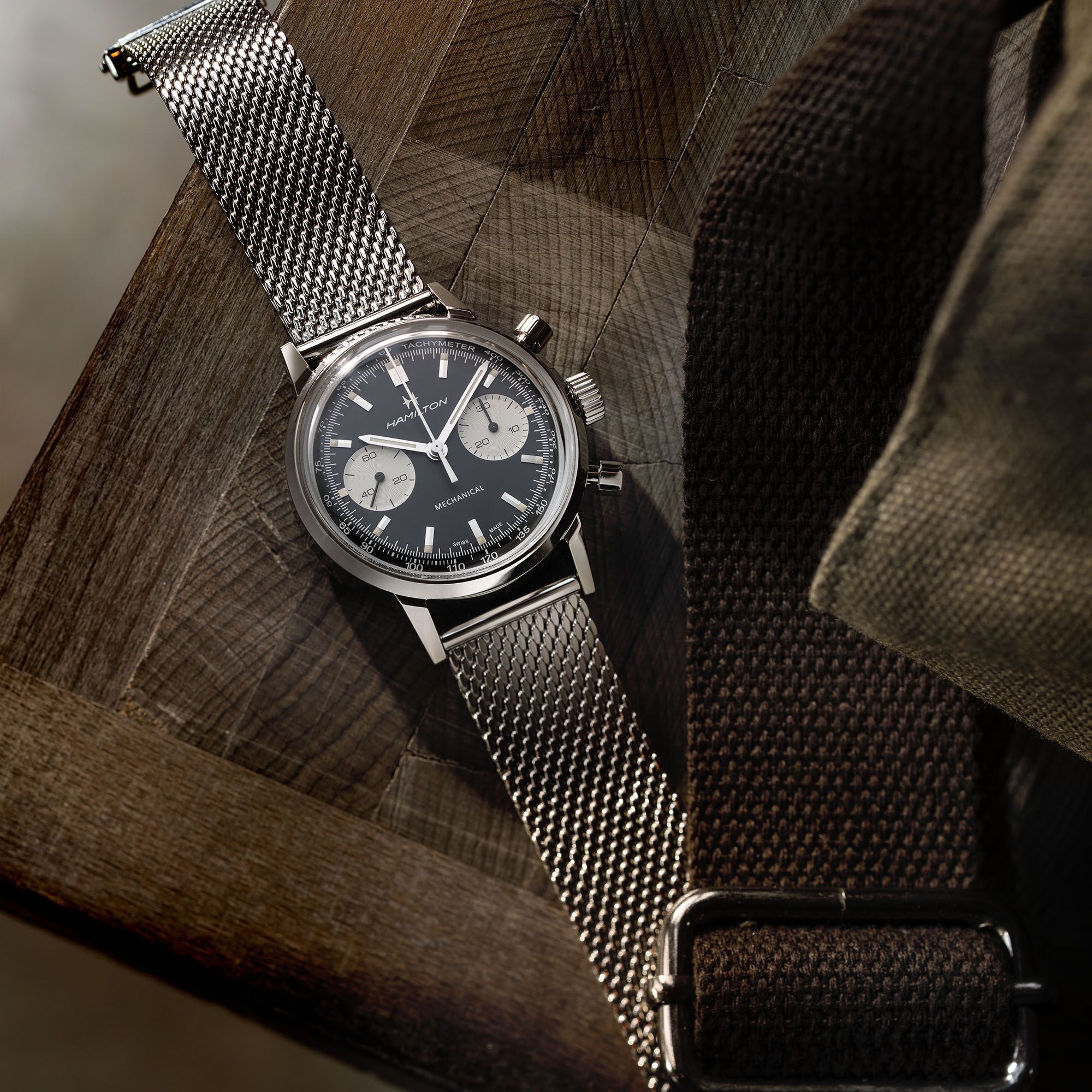 HAMILTON AMERICAN CLASSIC INTRA-MATIC CHRONOGRAPH H HAND WINDING 40MM MAGLIA MILANO MESH H38429130